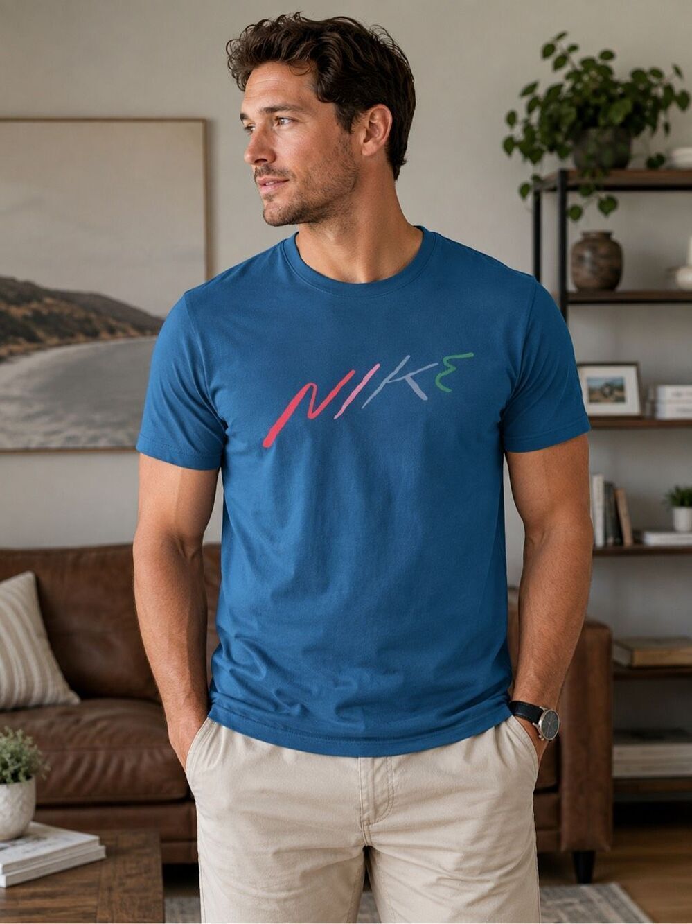 Nike Sportswear Club Graphic Tee Mens Medium Blue FD1276 Short Sleeve Crew